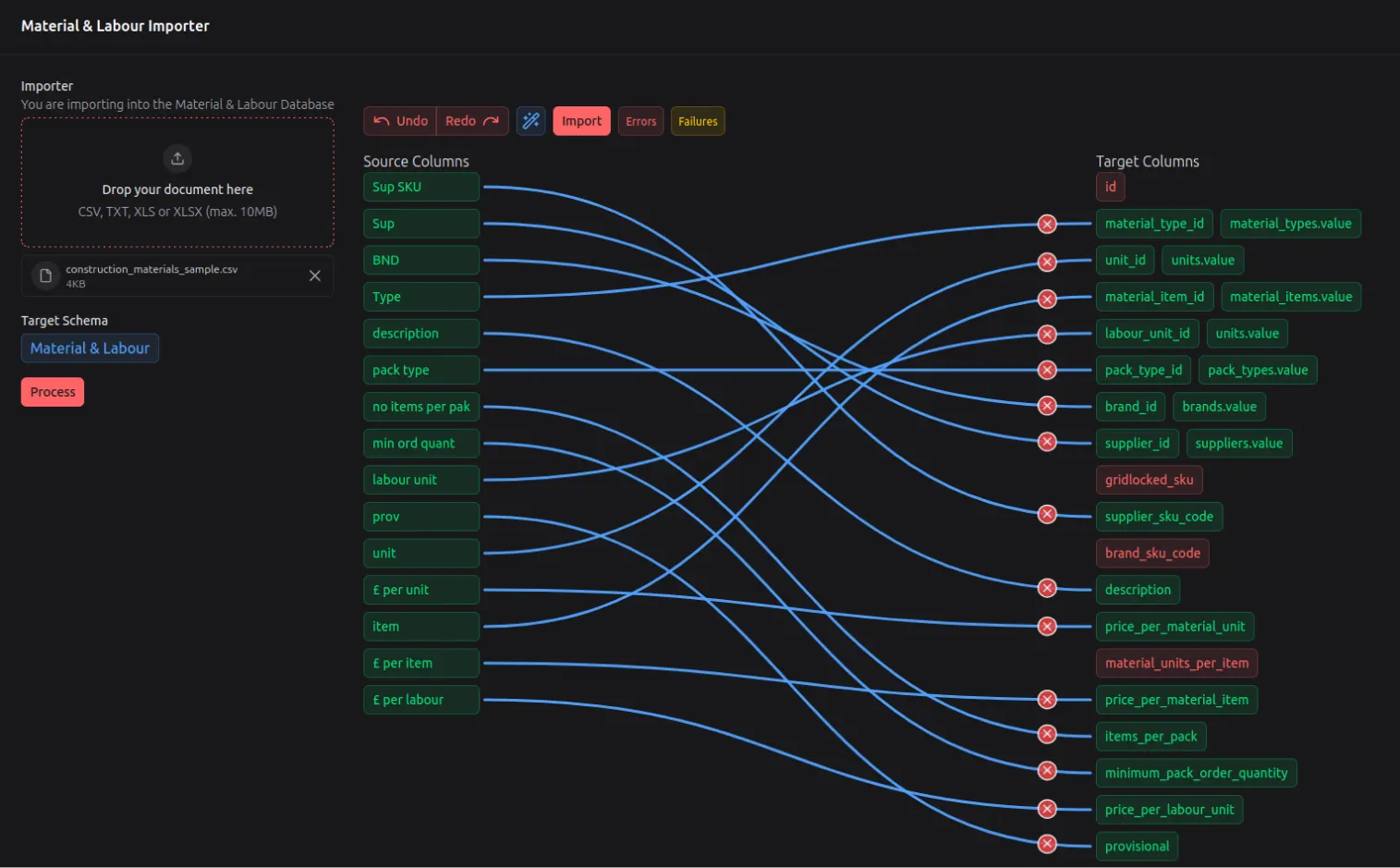 Smart Import - We use AI to automatically map supplier spreadsheets to the Gridlocked database in seconds